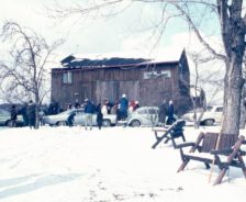 Hikers gather near the old Adam family barn, 1969