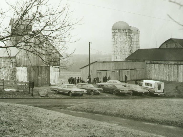 Cars parked near Harter Barn in Silver Creek Metro Park, 1968