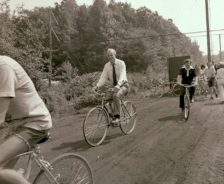 John Seiberling take inaugural ride on the Bike & Hike Trail, 1972